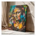 Mona Lisa Portrait Cubist Abstract Style with Colorful Geometric Shapes