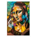 Mona Lisa Portrait Cubist Abstract Style with Colorful Geometric Shapes