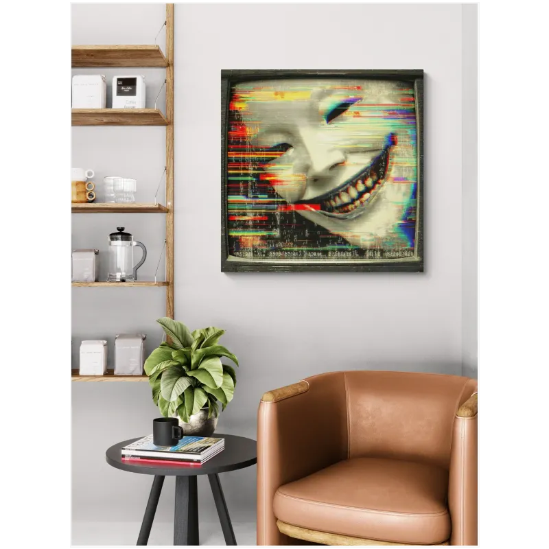 Glitch Face Mask Cyberpunk Multicolor Canvas Art