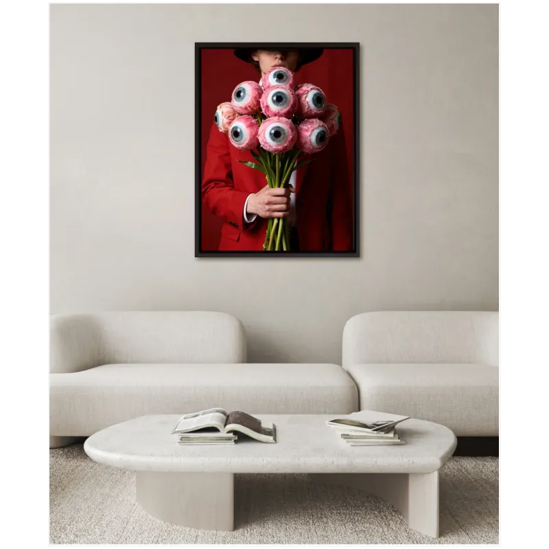 Surreal Eye Bouquet Artwork in Dramatic Red