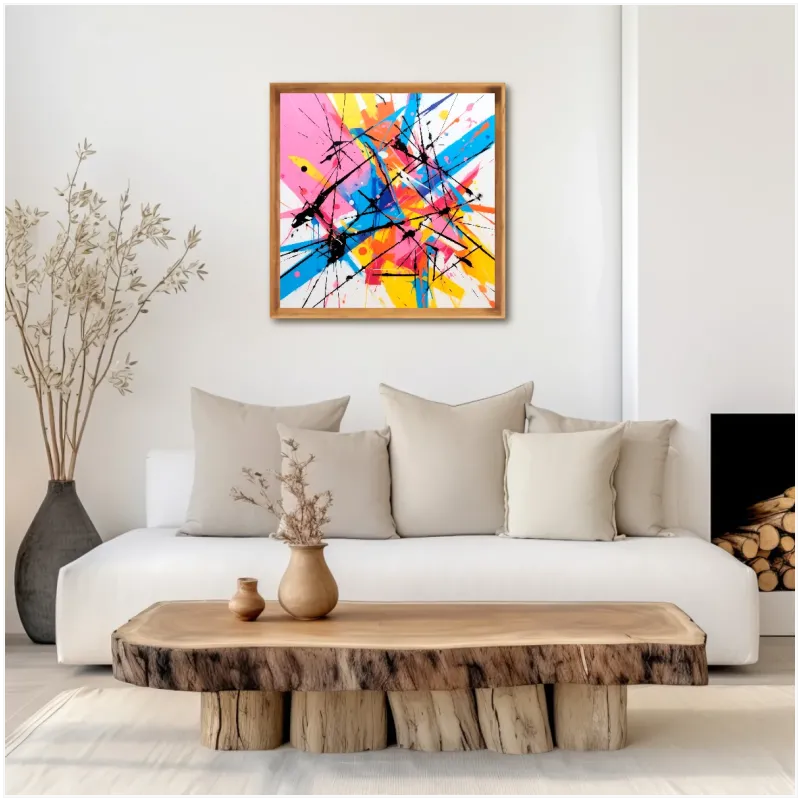 Abstract Geometric Painting with Energetic Colorful Splatters