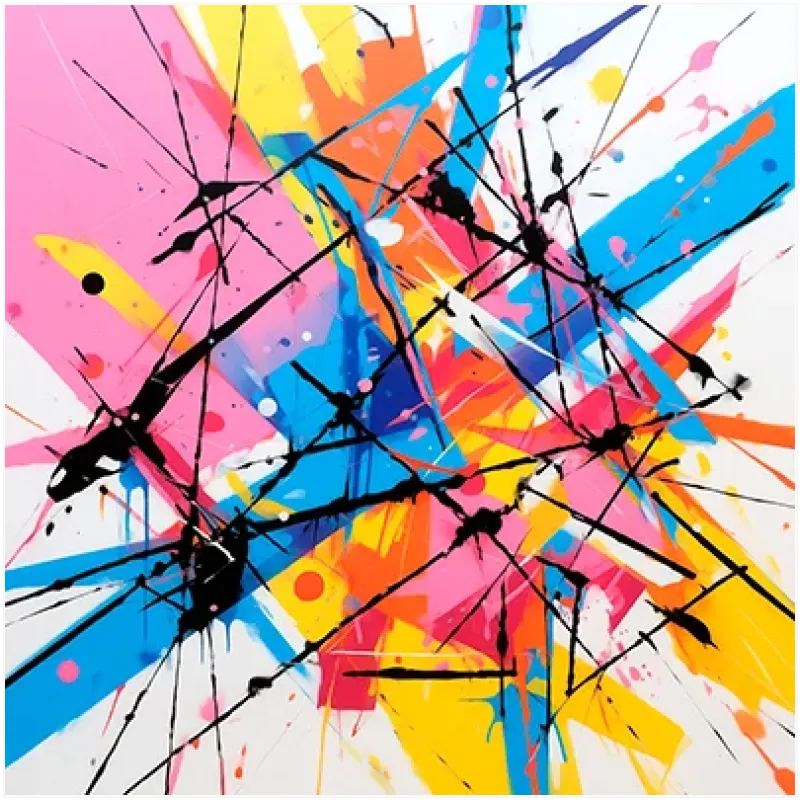 Abstract Geometric Painting with Energetic Colorful Splatters