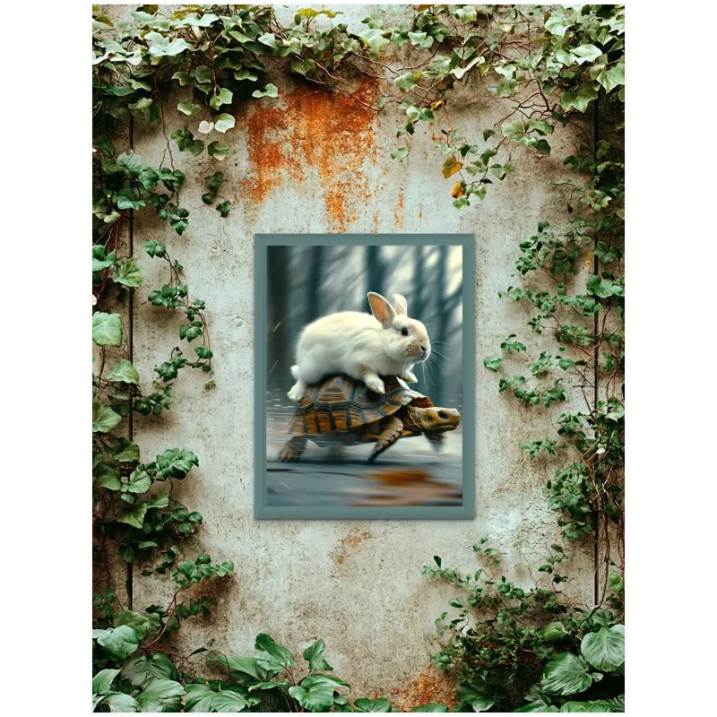 Cute Bunny Riding Turtle Dynamic Nature Scene