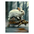 Cute Bunny Riding Turtle Dynamic Nature Scene