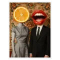 Surreal Couple with Orange Slice and Lips
