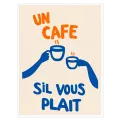 Αφίσα Un Cafe Sil Vous Plait Ρετρό Τυπογραφία Μπλε Πορτοκαλί