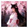 Anime Κορίτσι με Αυτιά Γάτας σε Ανθισμένες Κερασιές