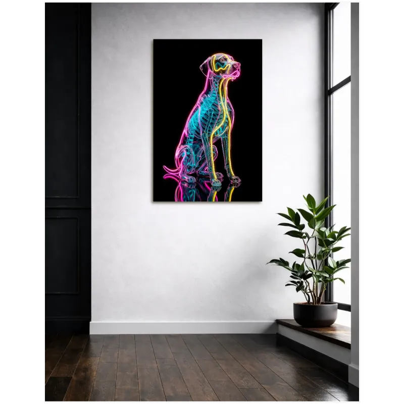 Glowing Neon Dog Futuristic Transparent Artwork MultiColor