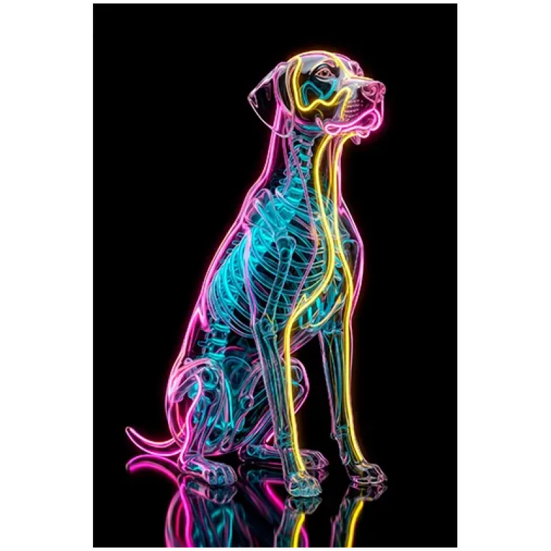 Glowing Neon Dog Futuristic Transparent Artwork MultiColor