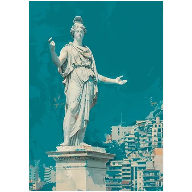 Άγαλμα Αθηνάς σε Αστικό Φόντο Τουρκουάζ