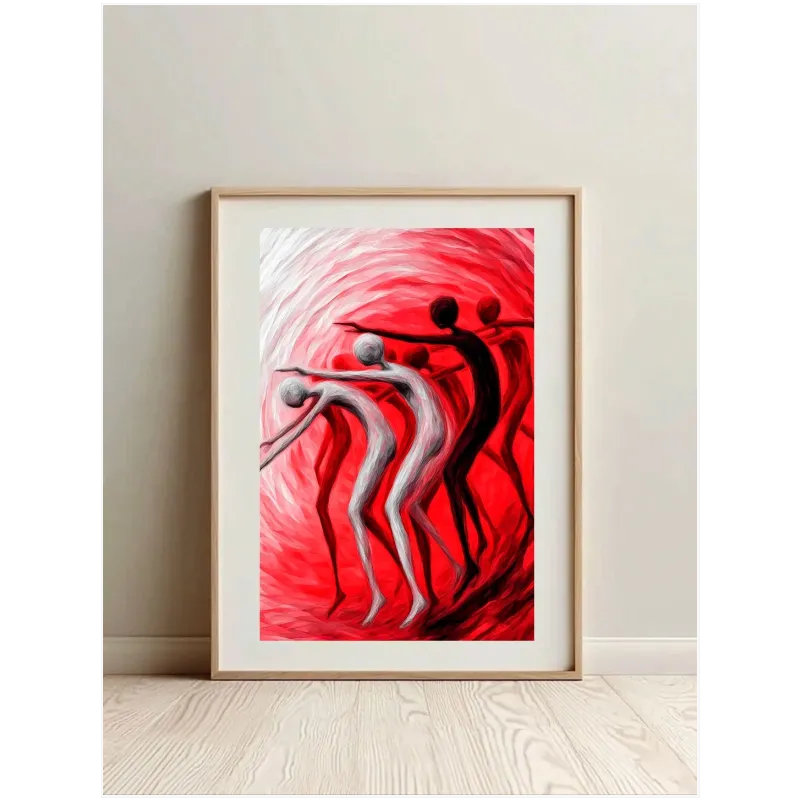 Abstract Dancing Figures in Dynamic Red Swirling Vortex