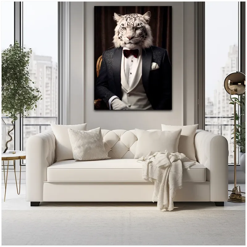Aristocratic White Tiger Tuxedo Vintage Portrait Wall Art