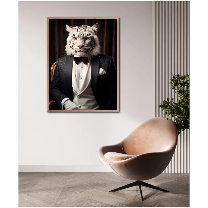 Aristocratic White Tiger Tuxedo Vintage Portrait Wall Art