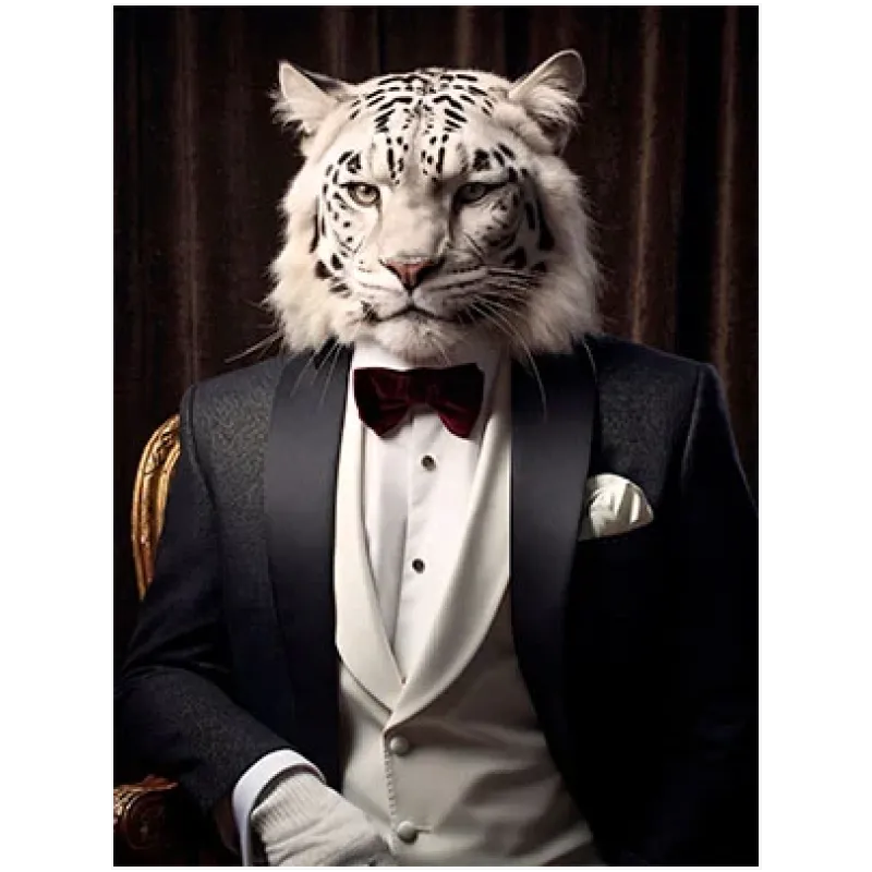 Aristocratic White Tiger Tuxedo Vintage Portrait Wall Art