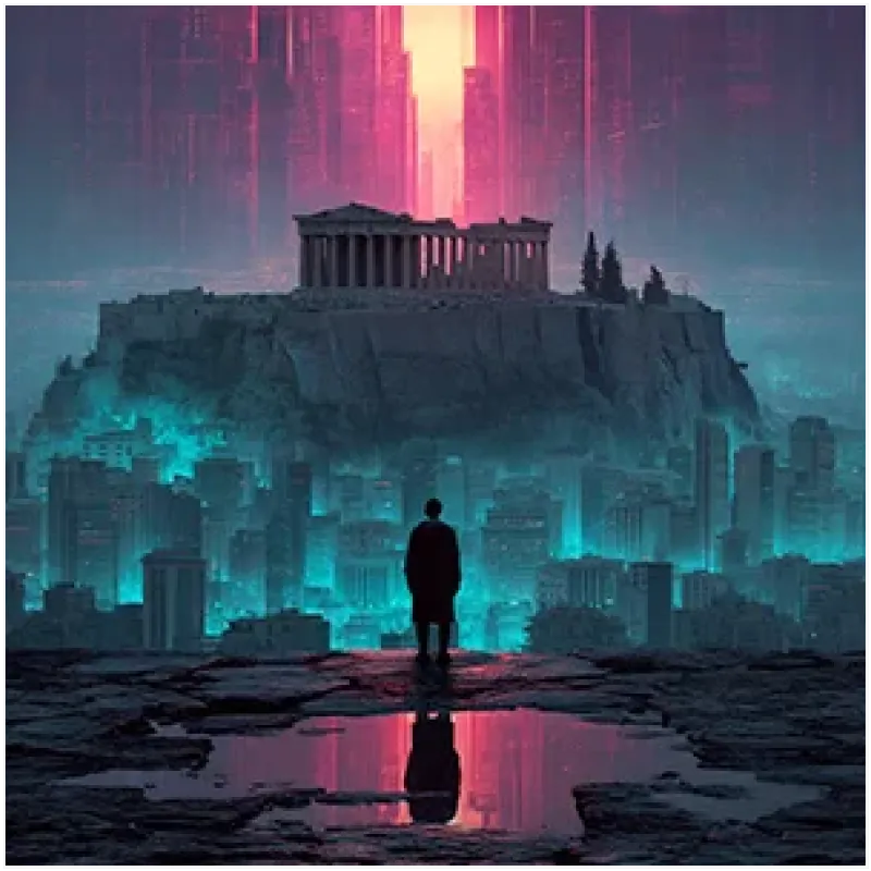 Φουτουριστική Ακρόπολη Cyberpunk σε Νέον Αποχρώσεις
