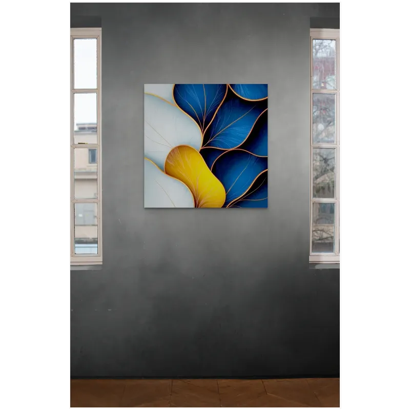 Abstract Organic Leaves Modern Art Blue Gold
