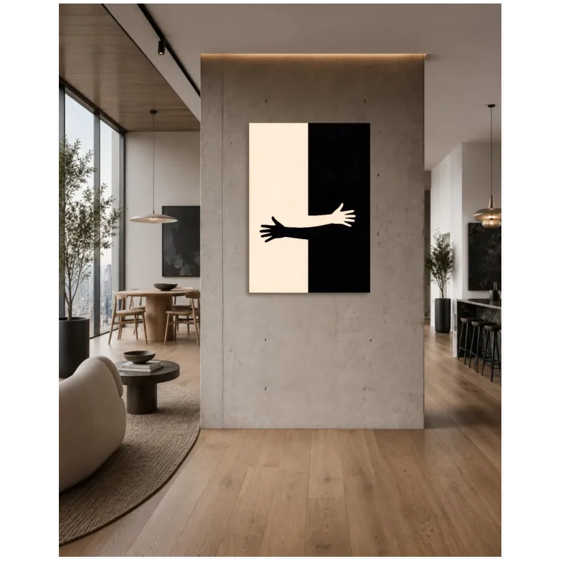 Abstract Hands Embrace Minimalist Black White Contrast Art