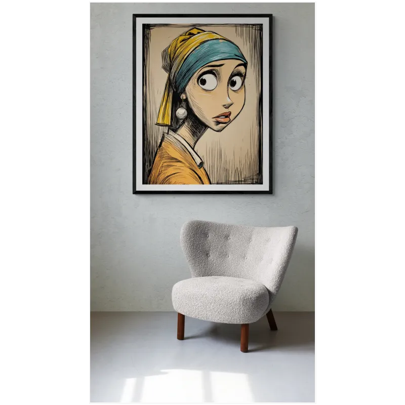 Πορτραίτο Κορίτσι με Μαργαριταρένιο Σκουλαρίκι Animation Κίτρινο