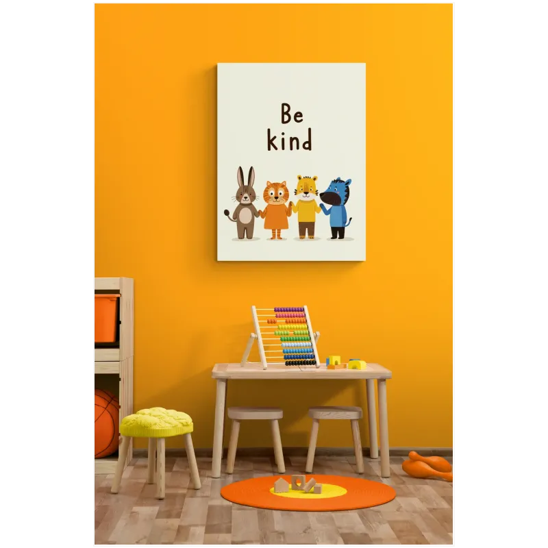 Παιδικό Κάδρο Ζωάκια Be Kind Χαρούμενο Μπεζ