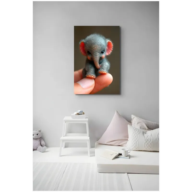 Tiny Elephant Cute Sweet Portrait Grey Pink