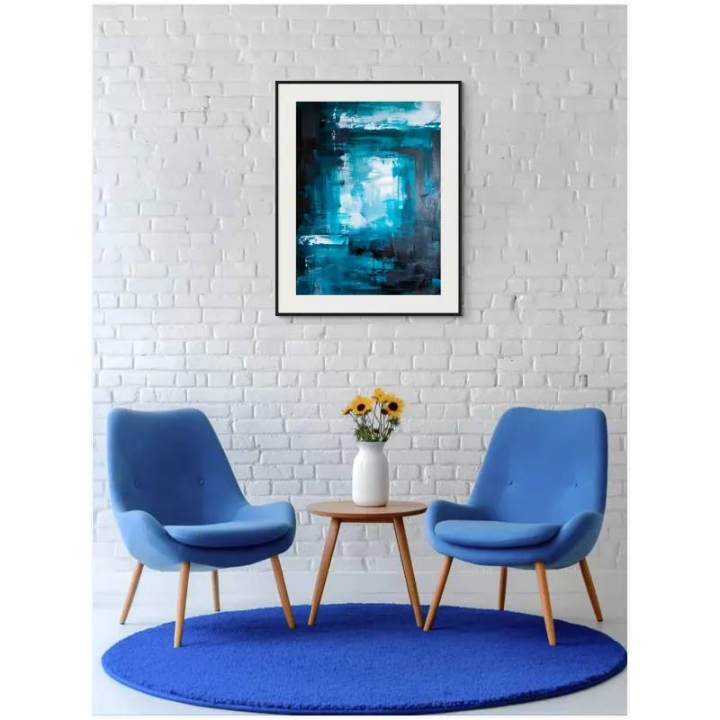 Teal and Black Abstract Expressive Canvas Art