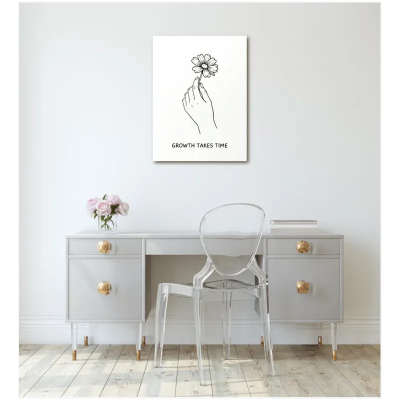 Minimalist Line Art Flower Growth Takes Time White