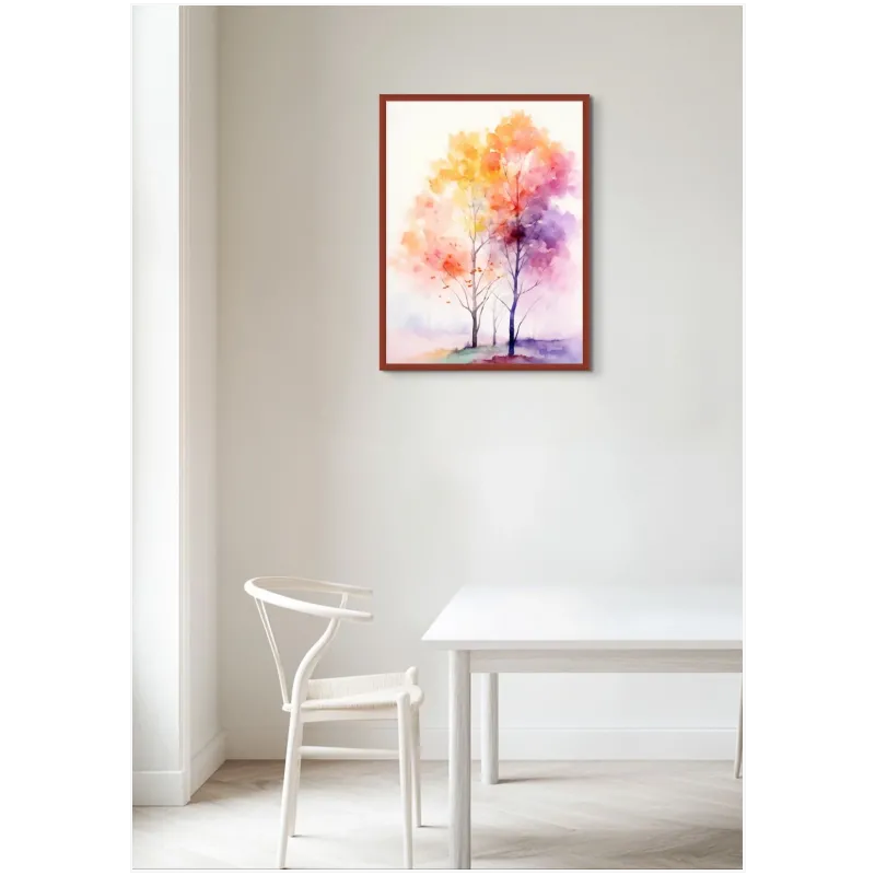 Autumn Watercolor Trees Painting in Vibrant Pastel Colors