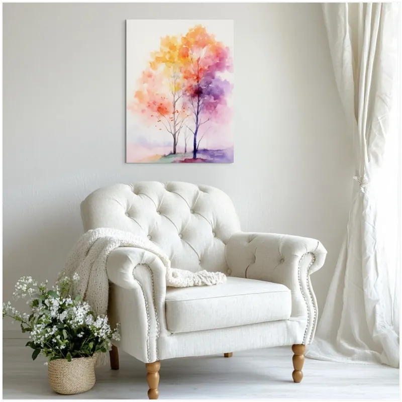 Autumn Watercolor Trees Painting in Vibrant Pastel Colors