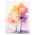 Autumn Watercolor Trees Painting in Vibrant Pastel Colors