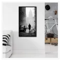 Mysterious Silhouette in Foggy Vintage Street Noir