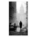 Mysterious Silhouette in Foggy Vintage Street Noir