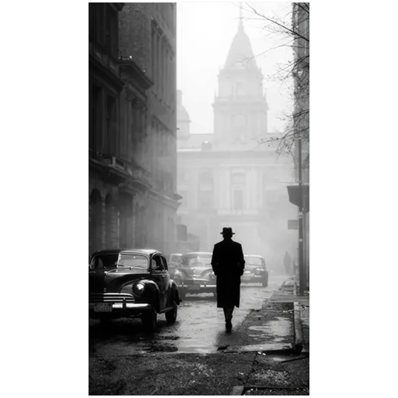 Σιλουέτα Ανδρός σε Αστικό Τοπίο Noir Ασπρόμαυρο