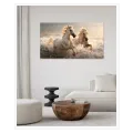 Two White Horses Running in Ocean Waves