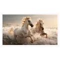 Two White Horses Running in Ocean Waves