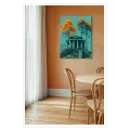Ancient Temple with Orange Trees Teal Landscape