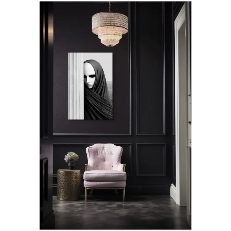 Veiled Woman with Classical Column Black and White