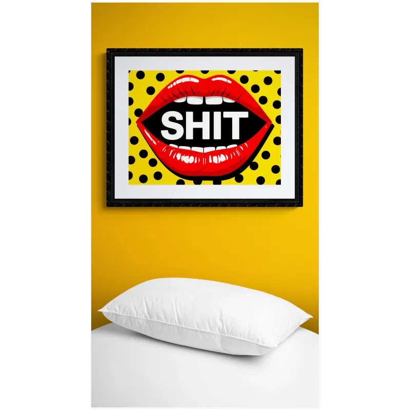 Pop Art Lips Text Red Yellow Canvas