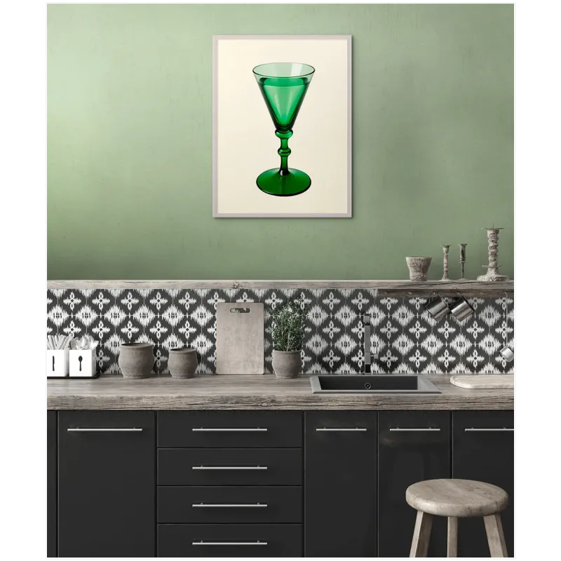 Green Glass Cocktail Vintage Minimalist Art Print