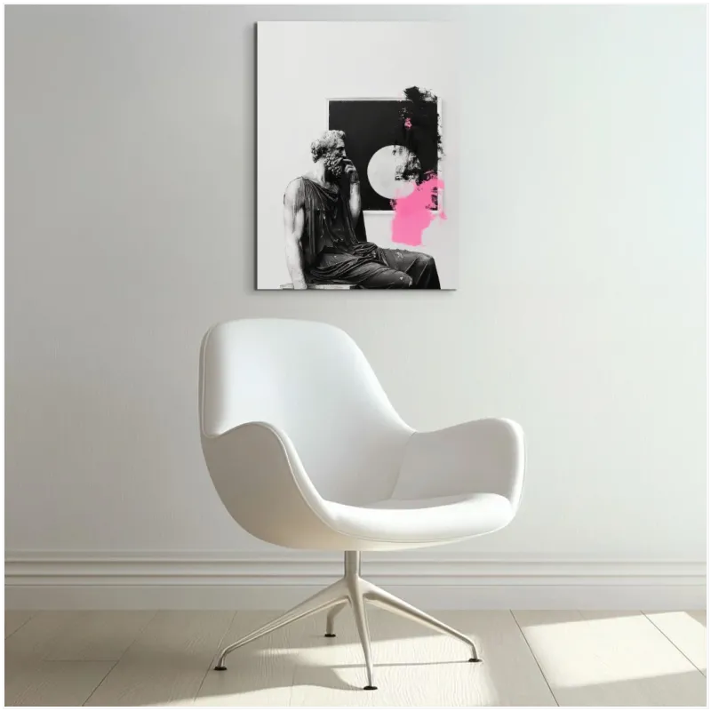 Classical Statue Philosopher Modern Abstract Black White Pink