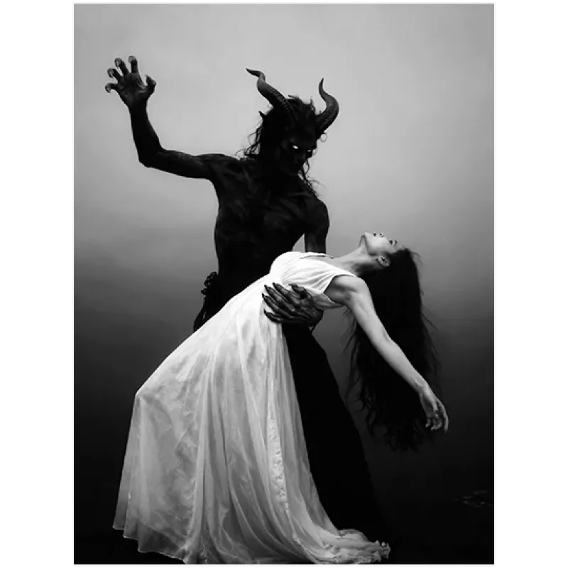 Dark Fantasy Demon and Woman Black White
