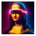 Πορτραίτο Μόνα Λίζα Cyberpunk με Νέον Γυαλιά VR
