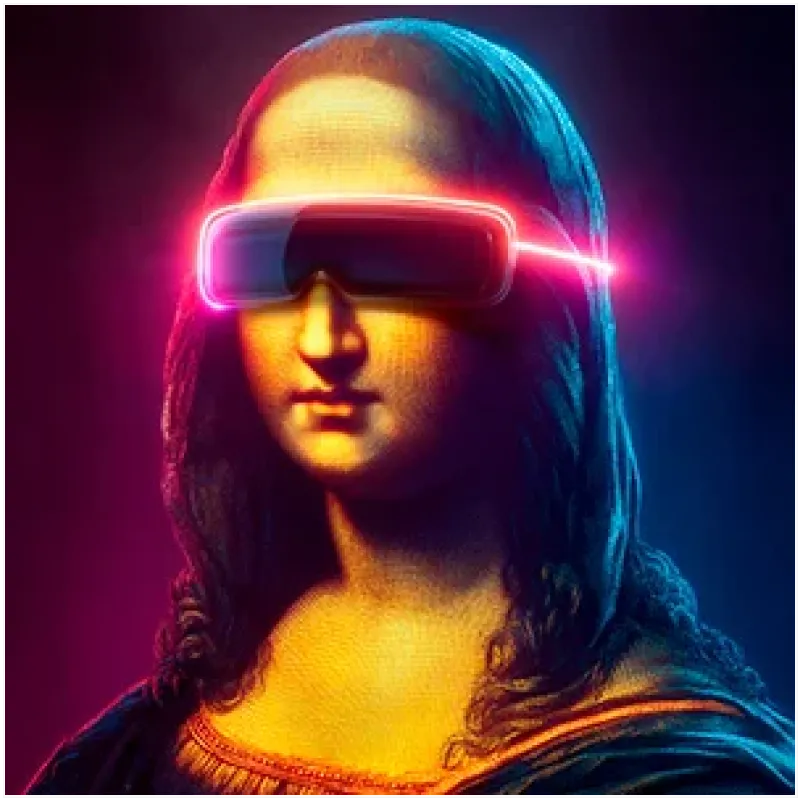 Πορτραίτο Μόνα Λίζα Cyberpunk με Νέον Γυαλιά VR