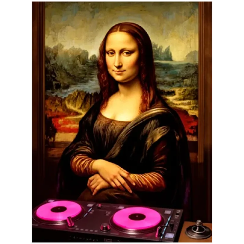 Μόνα Λίζα DJ Κλασικός Πίνακας με Νέον Ροζ