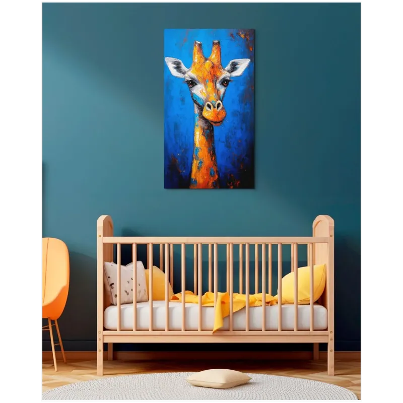 Vivid Giraffe Portrait Impasto Oil Painting Blue