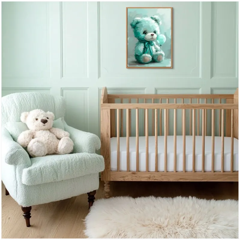 Teddy Bear with Balloon Mint Turquoise Canvas Art