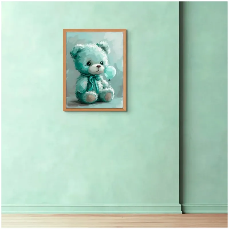 Teddy Bear with Balloon Mint Turquoise Canvas Art