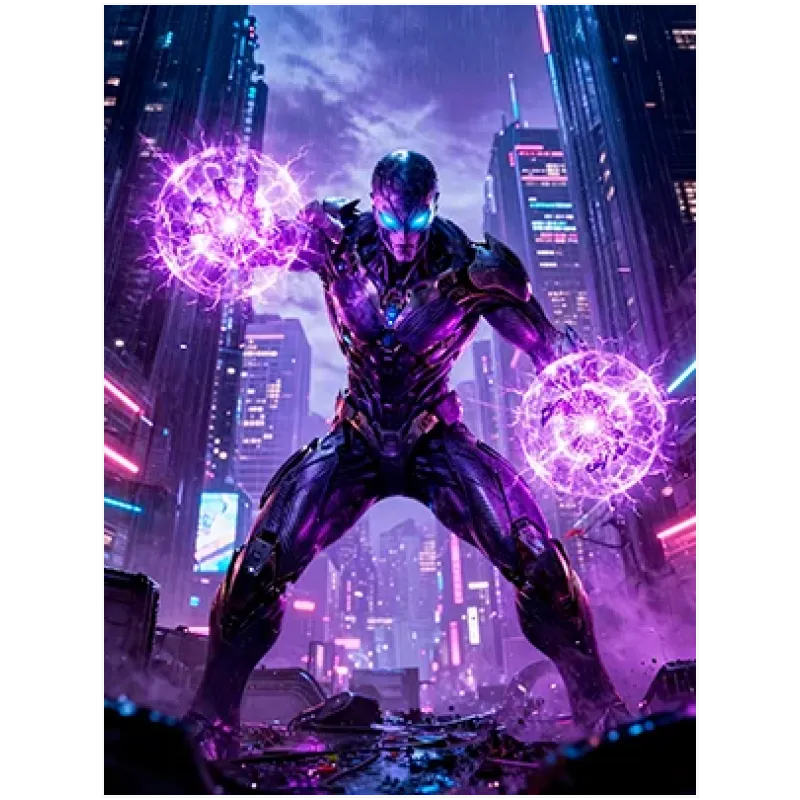 Φουτουριστικός Ήρωας Sci-Fi Cyberpunk Μωβ Νέον