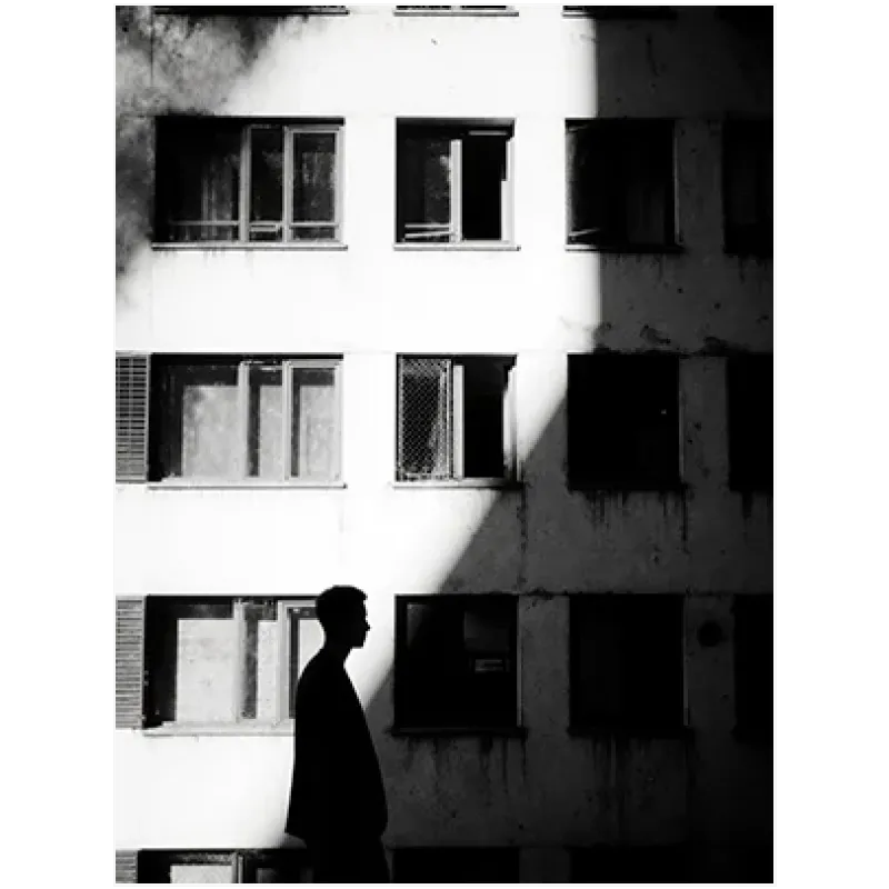 Ασπρόμαυρο Αστικό Τοπίο Ανθρώπινη Σιλουέτα Φως Σκιά