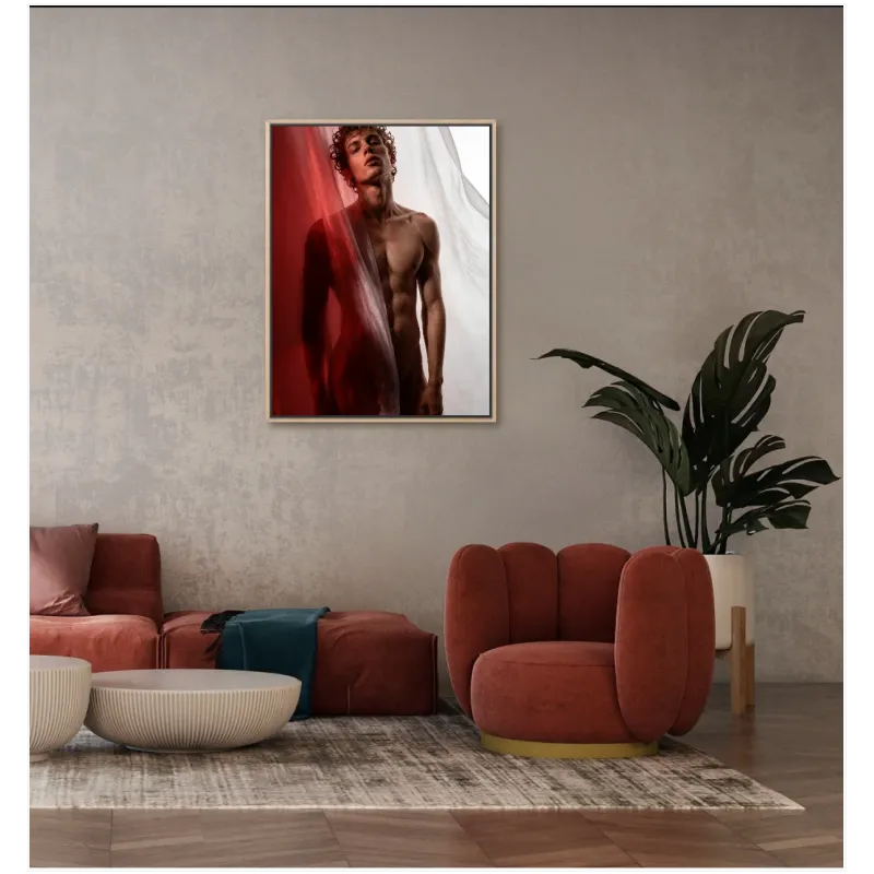 Male Artistic Portrait Canvas Print with Red Fabric