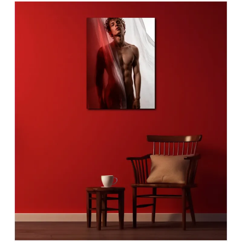 Male Artistic Portrait Canvas Print with Red Fabric